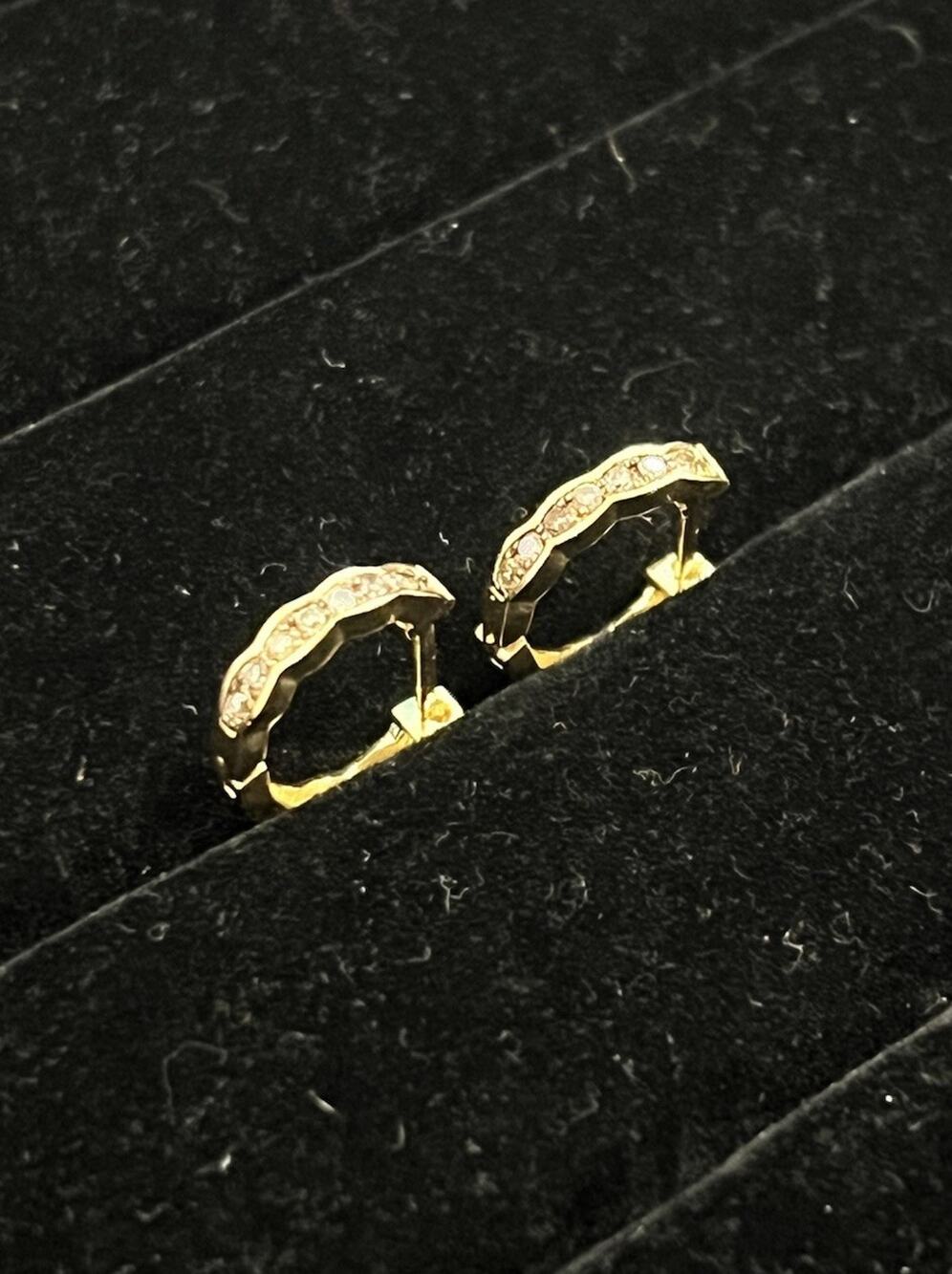 Gold Tone 925 Sterling Silver Clear CZ Accent Textured Hoop Earrings